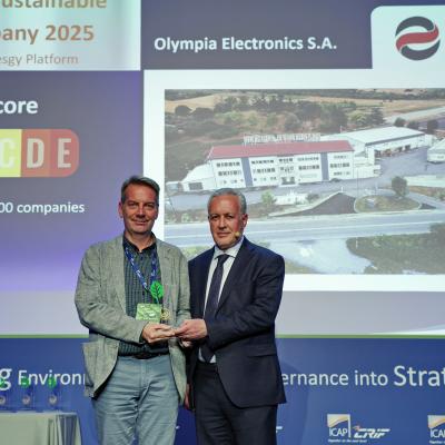 Olympia Electronics achieves ESG Score A by Synesgy and receives sustainability award