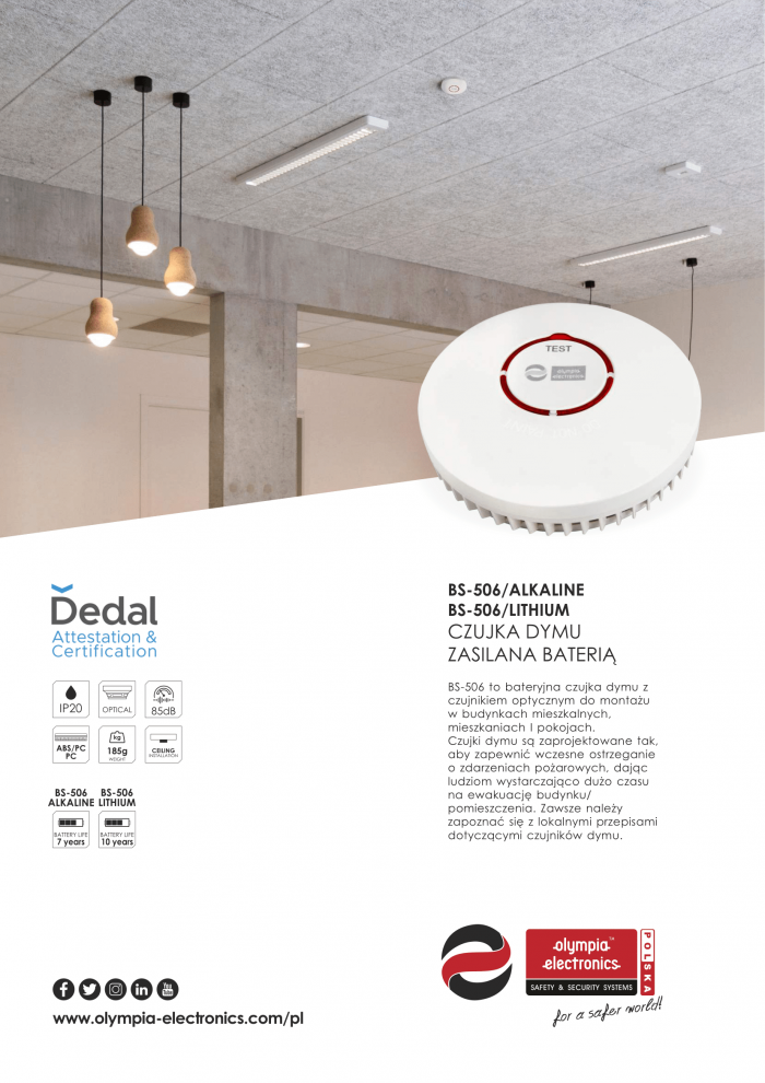 BS-506 CZUJKA DYMU ZASILANA BATERIĄ